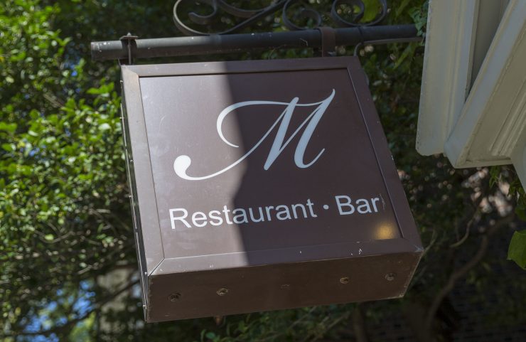 nearby M Restaurant signage 